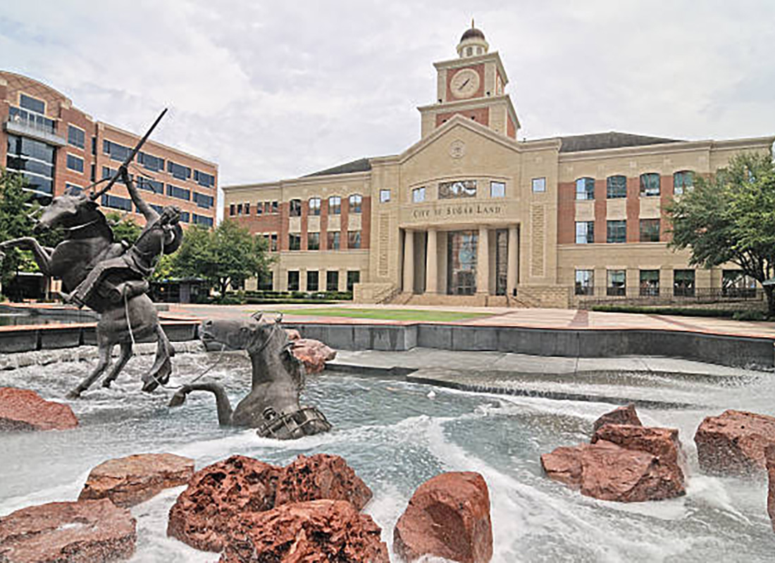 Sugar Land, TX - Closeup View of a Fountain with Horse Statues in Downtown Sugar Land Texas Near the City Hall Building